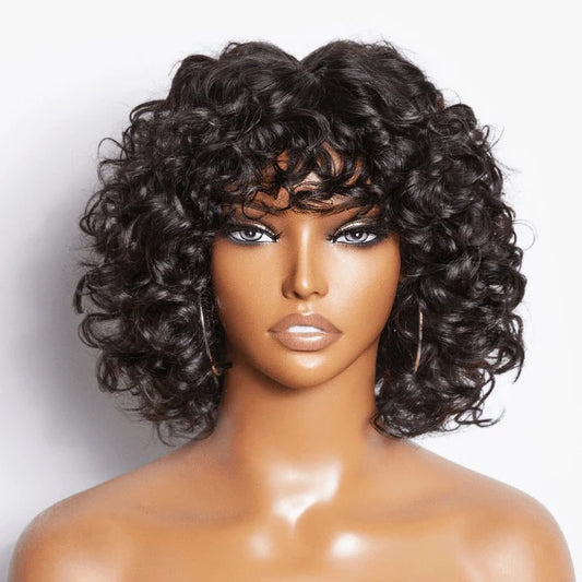 Light Weight Short Cut Water Wave Glueless Minimalist Lace Wig With Bang